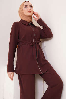Bel Büzgülü Hırkalı İkili Takım Kahve - İKİLİ TAKIM