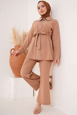 Bel Büzgülü Hırkalı İkili Takım Latte