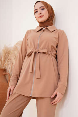 Bel Büzgülü Hırkalı İkili Takım Latte - İKİLİ TAKIM