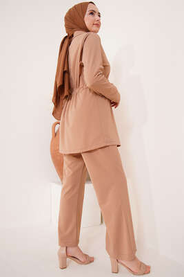 Bel Büzgülü Hırkalı İkili Takım Latte - İKİLİ TAKIM