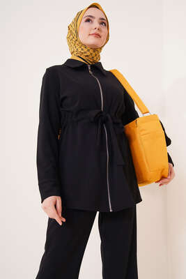 Bel Büzgülü Hırkalı İkili Takım Siyah - İKİLİ TAKIM