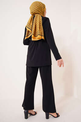 Bel Büzgülü Hırkalı İkili Takım Siyah - İKİLİ TAKIM