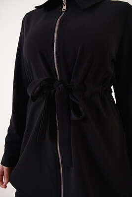 Bel Büzgülü Hırkalı İkili Takım Siyah - İKİLİ TAKIM