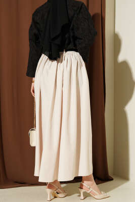 Bel Büzgülü Kemerli Cepli Etek Bej - Etek