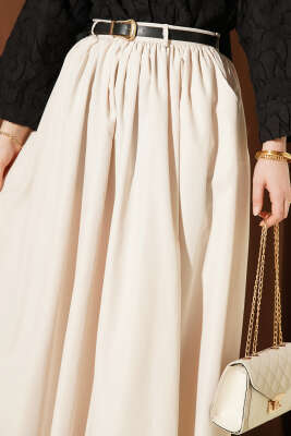 Bel Büzgülü Kemerli Cepli Etek Bej - Etek