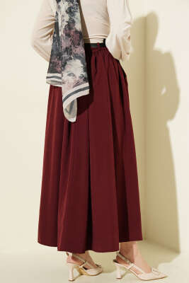 Bel Büzgülü Kemerli Cepli Etek Bordo - Etek