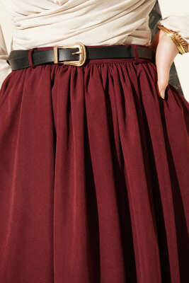 Bel Büzgülü Kemerli Cepli Etek Bordo - Etek
