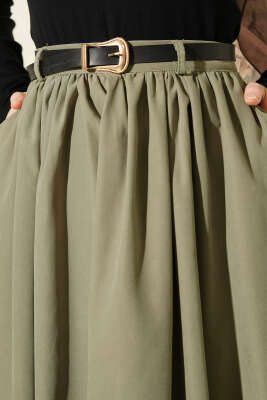 Bel Büzgülü Kemerli Cepli Etek Çağla Yeşili - Etek