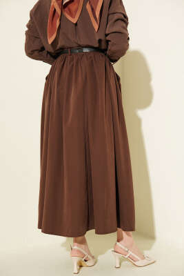 Bel Büzgülü Kemerli Cepli Etek Kahve - Etek