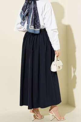 Bel Büzgülü Kemerli Cepli Etek Lacivert - Etek