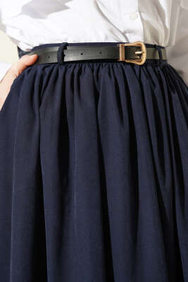 Bel Büzgülü Kemerli Cepli Etek Lacivert - Etek