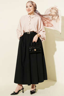  Bel Büzgülü Kemerli Cepli Etek Siyah - Etek