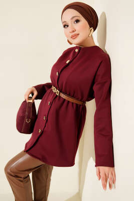 Bel Büzgülü Kemerli Scuba Ceket Bordo - TABLO FASHİON