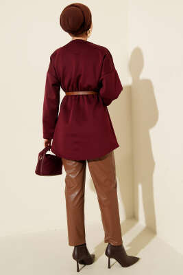 Bel Büzgülü Kemerli Scuba Ceket Bordo - Ceket