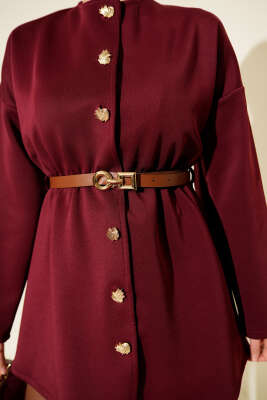 Bel Büzgülü Kemerli Scuba Ceket Bordo - Ceket