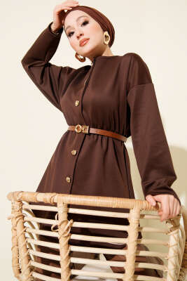 Bel Büzgülü Kemerli Scuba Ceket Kahve - TABLO FASHİON