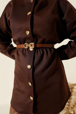 Bel Büzgülü Kemerli Scuba Ceket Kahve - Ceket