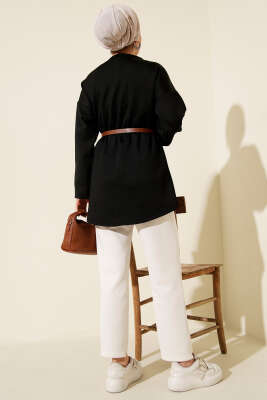 Bel Büzgülü Kemerli Scuba Ceket Siyah - Ceket