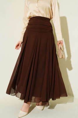 Bel Büzgülü Şifon Etek Kahve - MISRA