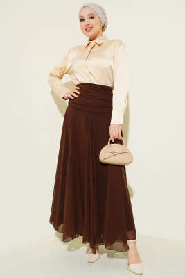 Bel Büzgülü Şifon Etek Kahve - Etek