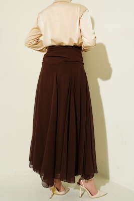 Bel Büzgülü Şifon Etek Kahve - Etek