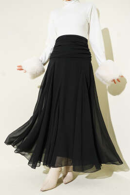 Bel Büzgülü Şifon Etek Siyah - Etek