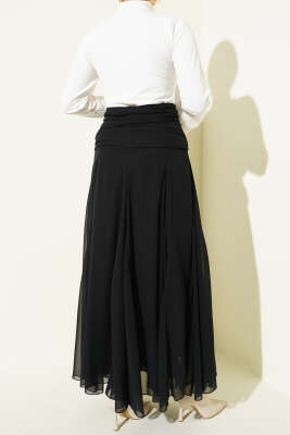 Bel Büzgülü Şifon Etek Siyah - Etek