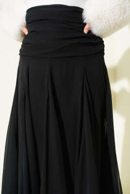 Bel Büzgülü Şifon Etek Siyah - Etek