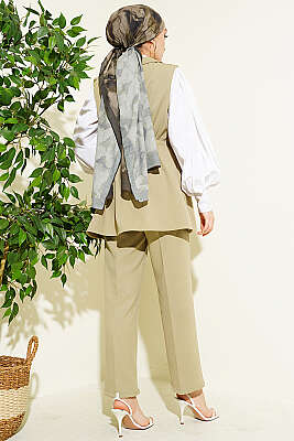 Bel Büzgülü Yelekli İki Takım Çağla Yeşili - İkili Takım