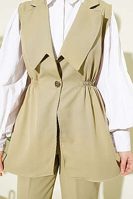 Bel Büzgülü Yelekli İki Takım Çağla Yeşili - İkili Takım