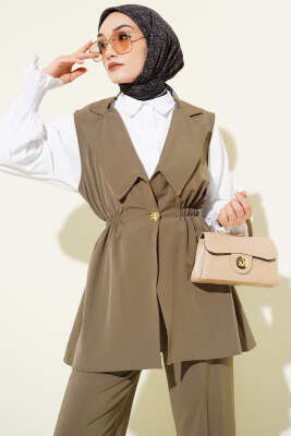 Bel Büzgülü Yelekli İki Takım Haki - İkili Takım