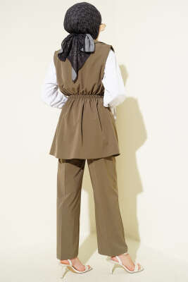 Bel Büzgülü Yelekli İki Takım Haki - İkili Takım