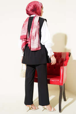 Bel Büzgülü Yelekli İki Takım Siyah - İkili Takım