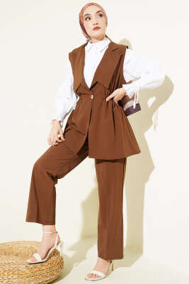 Bel Büzgülü Yelekli İki Takım Taba - İkili Takım