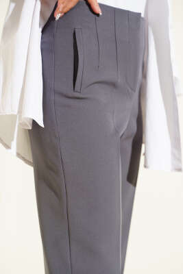 Bel Çımalı Dar Paça Kumaş Pantolon Füme - Pantolon