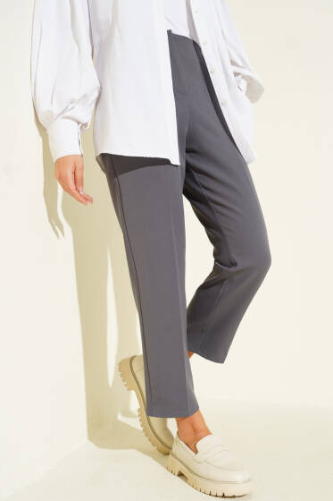 Bel Çımalı Dar Paça Kumaş Pantolon Füme - Yılın Fırsatı