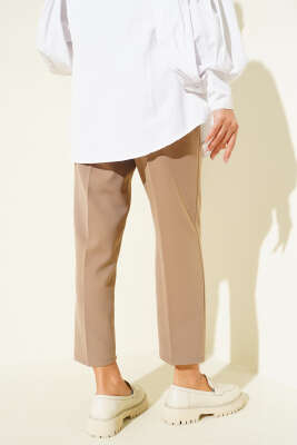 Bel Çımalı Dar Paça Kumaş Pantolon Vizon - Pantolon