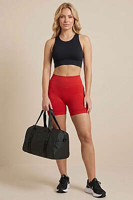 Bel Dikişli Sporcu Şort Kırmızı - Spor Şort