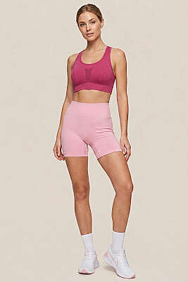 Bel Dikişli Sporcu Şort Pembe - Spor Şort