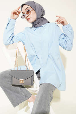 Bel Düğmeli Basic Gömlek Bebe Mavi - HATUN