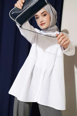 Bel Düğmeli Basic Gömlek Beyaz - HATUN