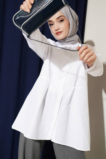 Bel Düğmeli Basic Gömlek Beyaz - Gömlek