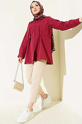 Bel Düğmeli Basic Gömlek Bordo - 500-700 TL Ürünler