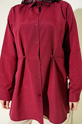 Bel Düğmeli Basic Gömlek Bordo - 500-700 TL Ürünler