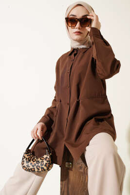 Bel Düğmeli Basic Gömlek Kahve - HATUN