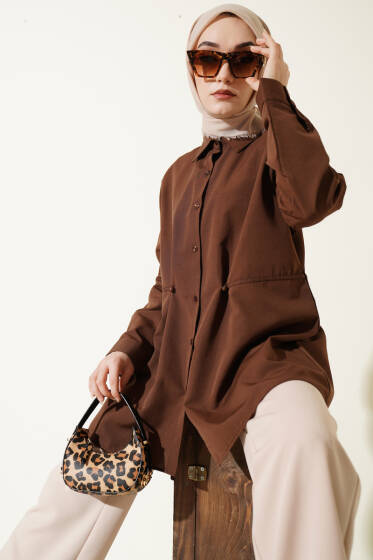 Bel Düğmeli Basic Gömlek Kahve - Gömlek