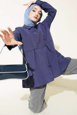 Bel Düğmeli Basic Gömlek Lacivert - HATUN