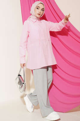 Bel Düğmeli Basic Gömlek Pembe - 500-700 TL Ürünler