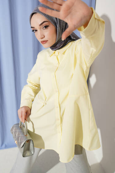 Bel Düğmeli Basic Gömlek Sarı - Gömlek