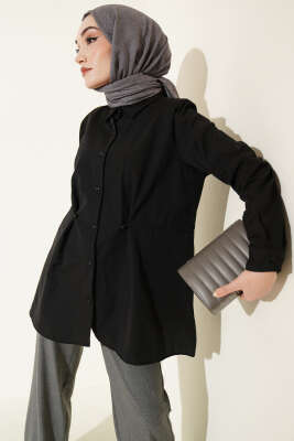 Bel Düğmeli Basic Gömlek Siyah - HATUN